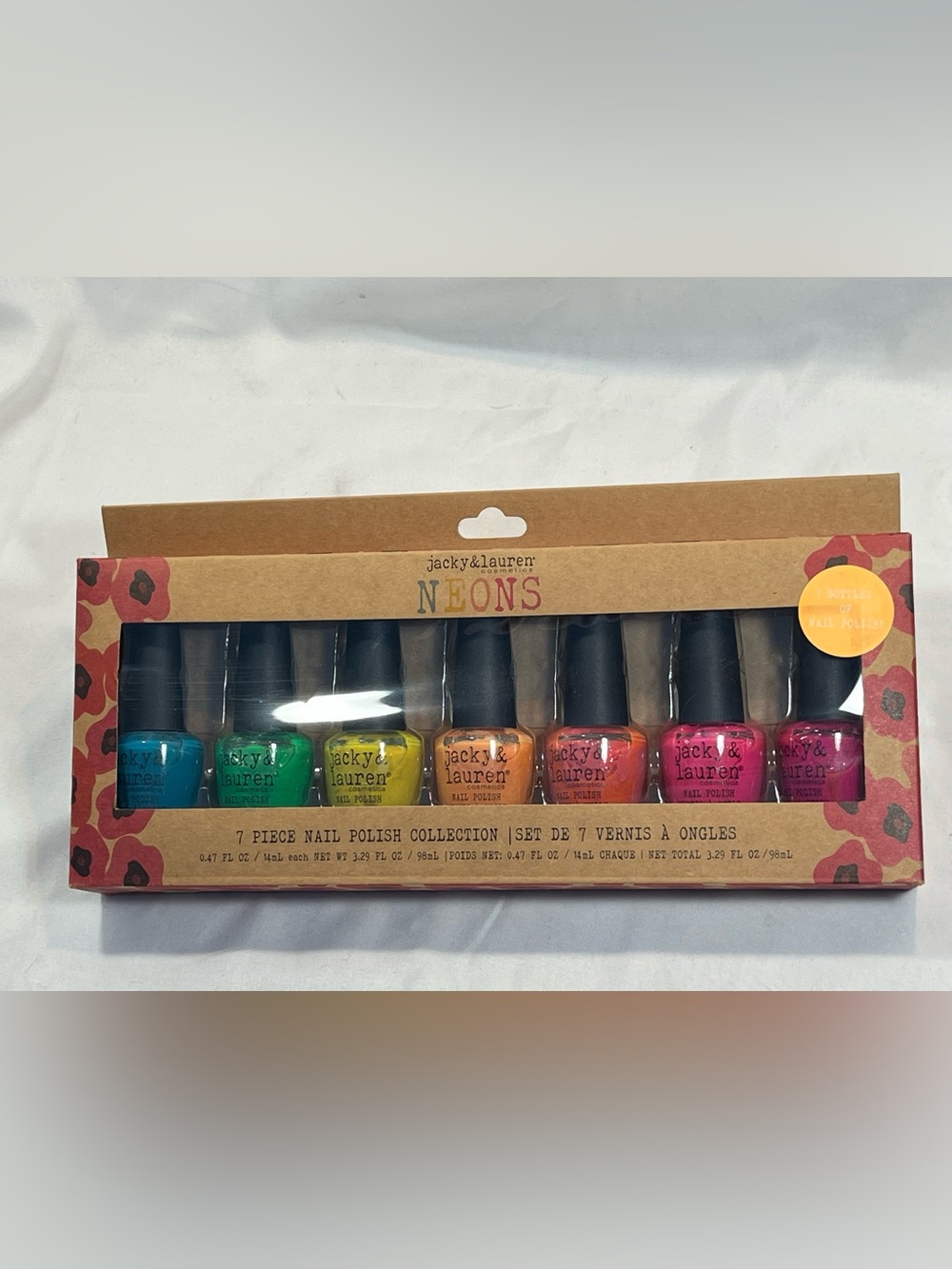 NIB - jacky & lauren NEONS 7-Piece Acrylic Nail Polish Set - Bright Multi